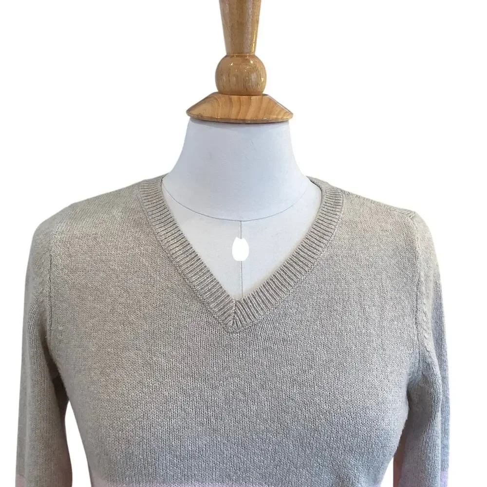 J. Jill Tan, Pink, Striped Long Sleeve V-Neck Sweater, Coastal, Size XS